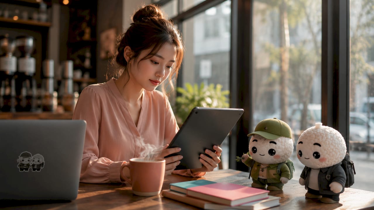 Woman using tablet in home office