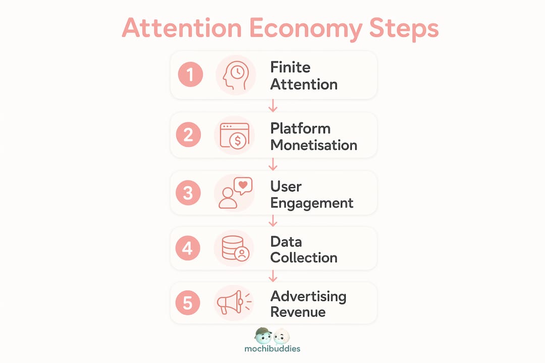 Infographic showing key steps of attention economy