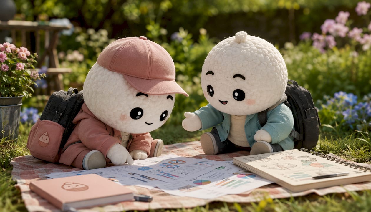 Kawaii rice-ball explorers studying market data