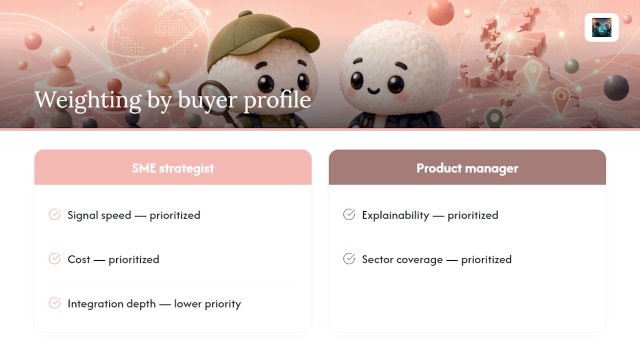 Comparison diagram of weighting criteria by buyer profile