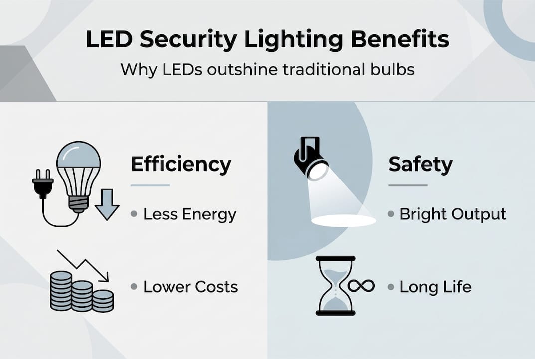Infographic showing LED lighting efficiency and safety
