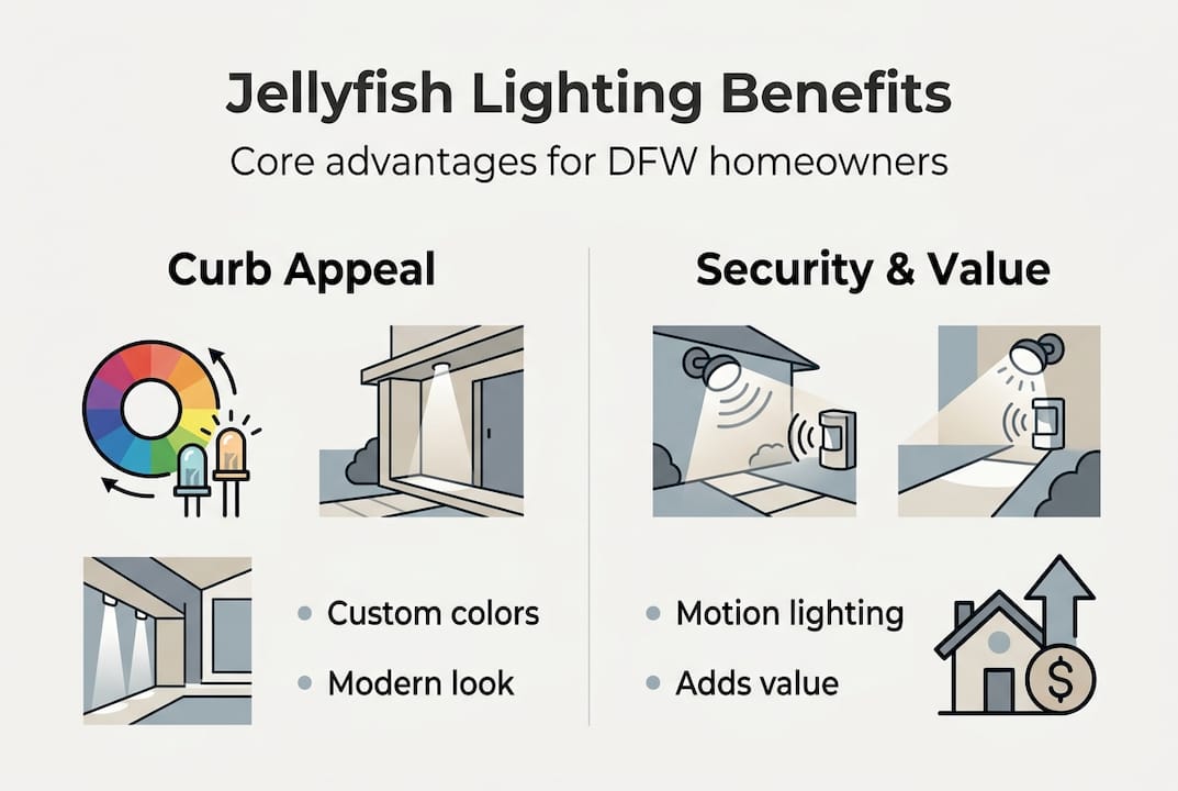 Infographic showing jellyfish lighting DFW benefits