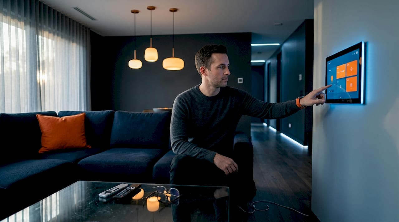 Homeowner uses smart panel for living room zones