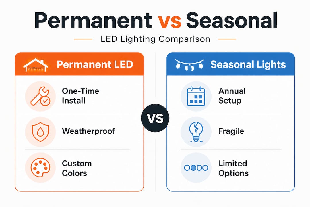Infographic comparing permanent and seasonal lighting
