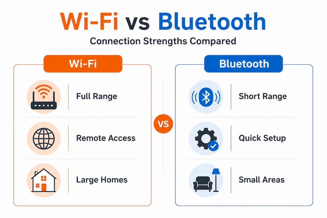 Infographic comparing Wi-Fi and Bluetooth lighting