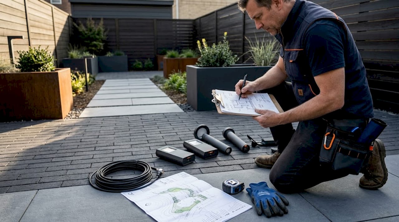 Designer planning outdoor LED lighting layout