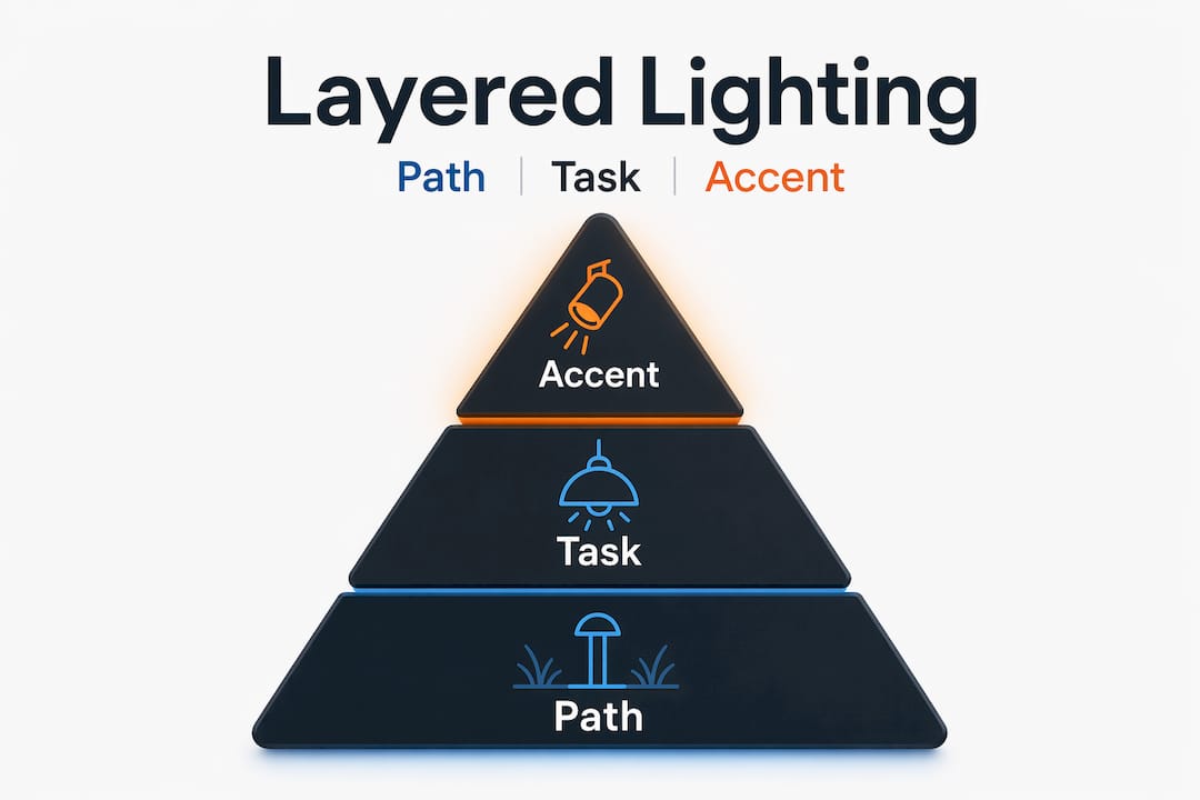 Infographic showing lighting layout pyramid layers