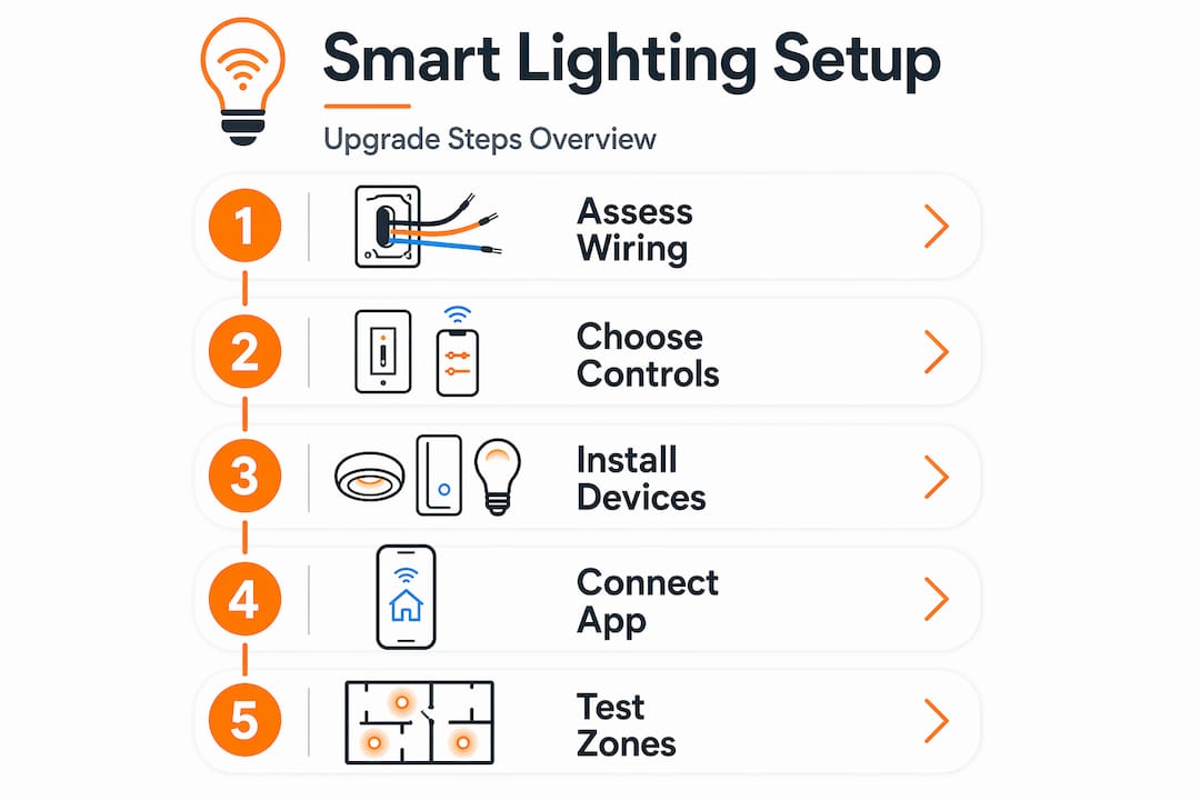 Infographic outlining smart lighting setup steps