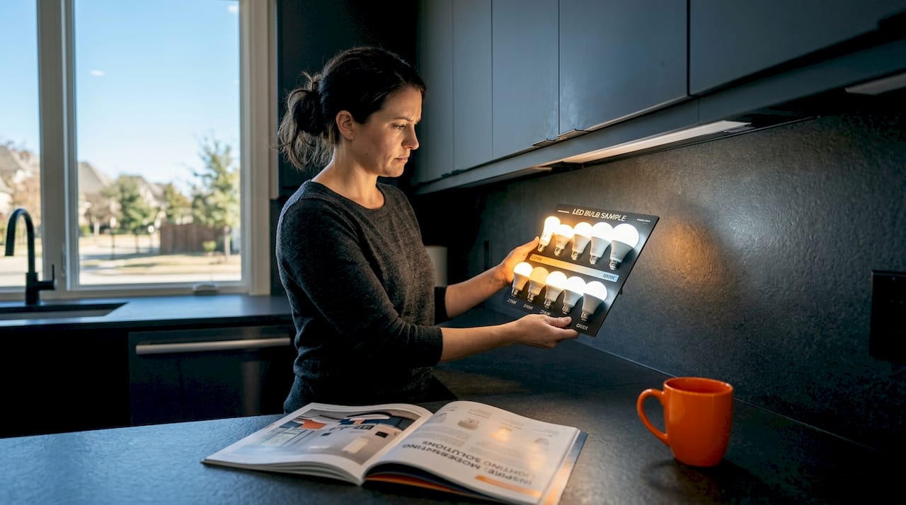 Homeowner comparing LED lighting color samples