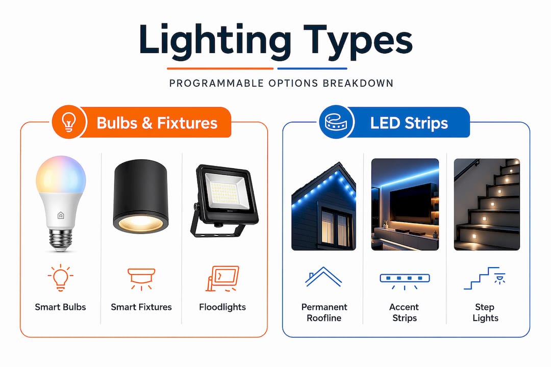 Infographic comparing outdoor lighting types and features