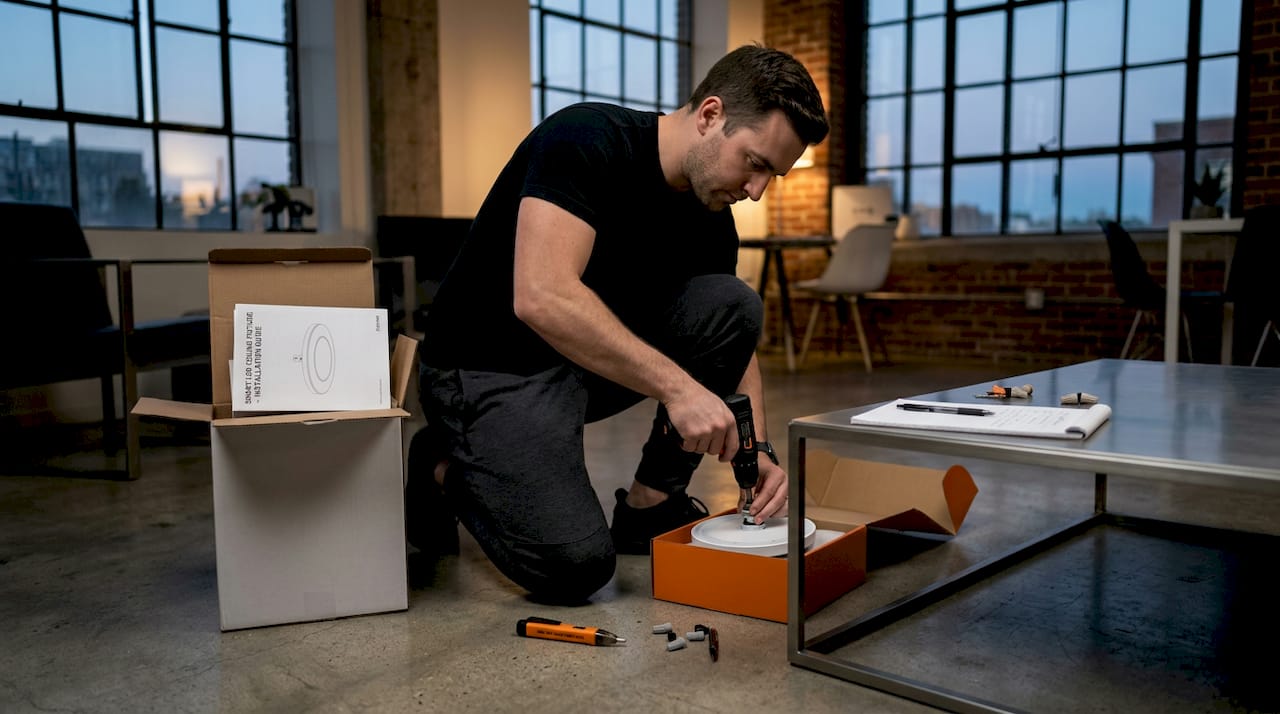 Homeowner preparing LED light installation safely