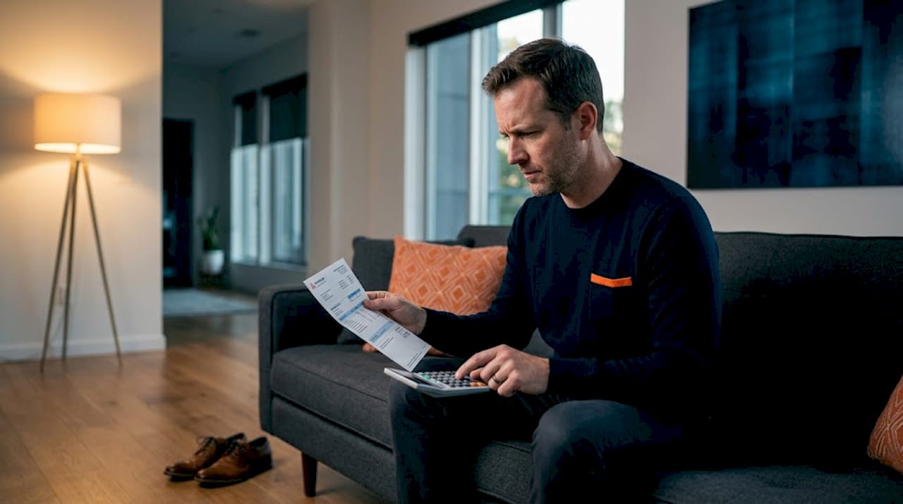 Man calculating energy savings from LED bulbs