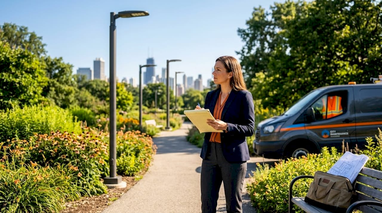 Planner reviewing new LED municipal streetlights
