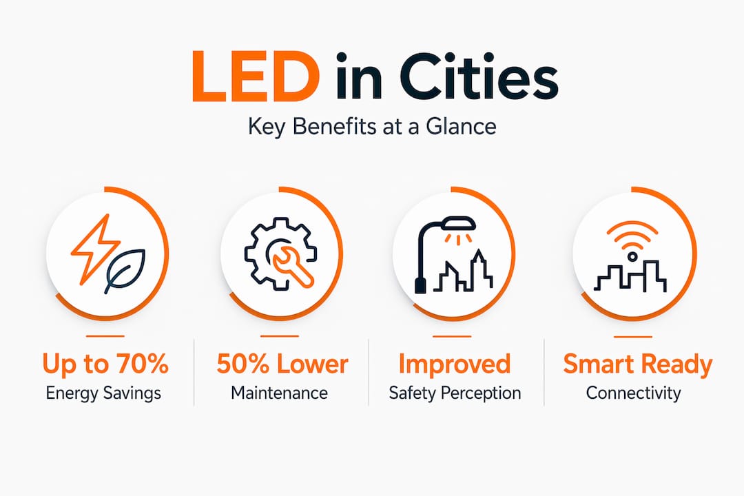 Infographic of municipal LED lighting benefit stats
