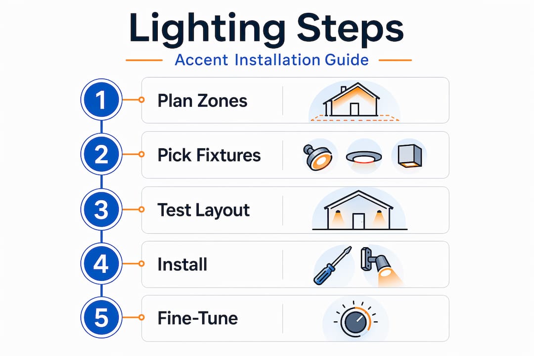 Vertical flow infographic showing accent lighting steps