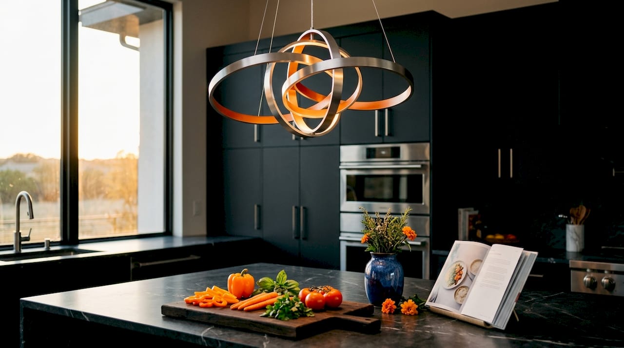 Texas kitchen island with statement pendant light