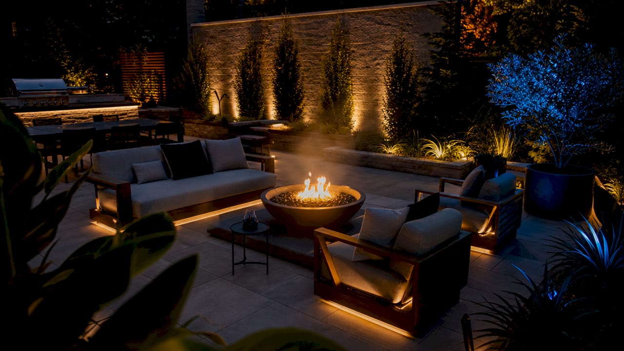 Layered outdoor lighting with ambient and accent lights