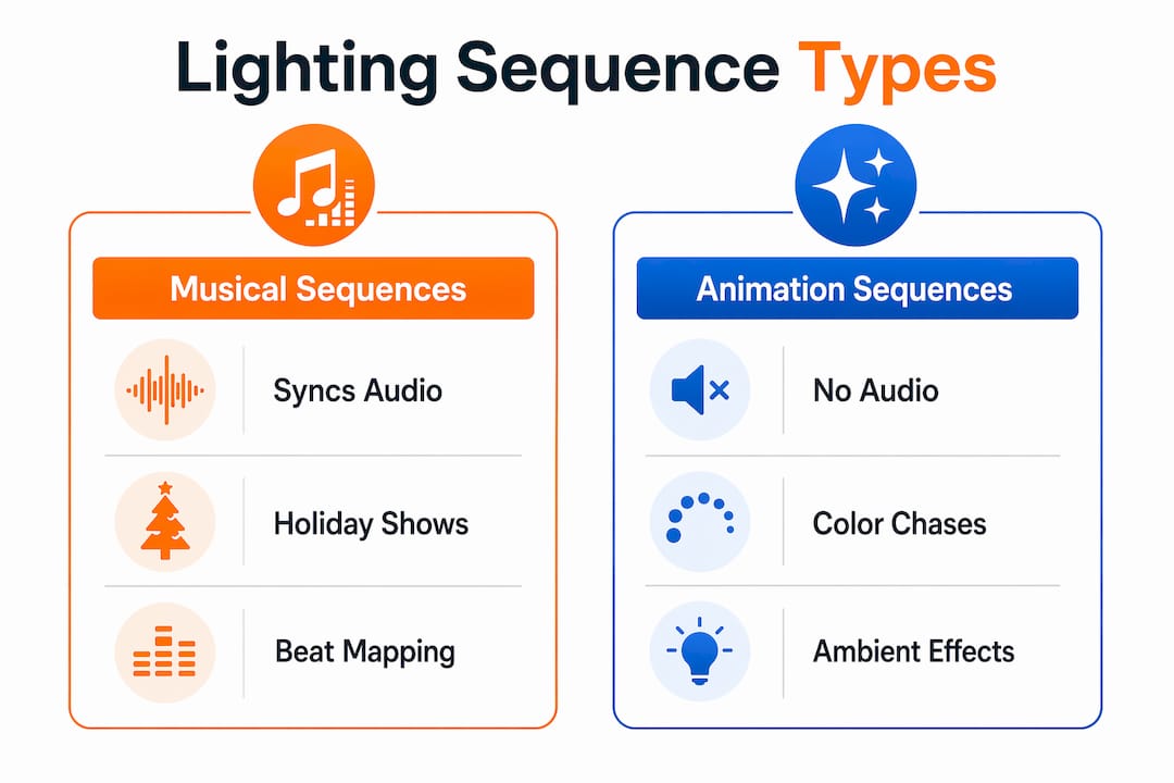 Infographic showing types of lighting sequences and key features