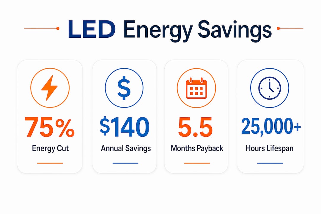Infographic showing LED lighting energy savings statistics