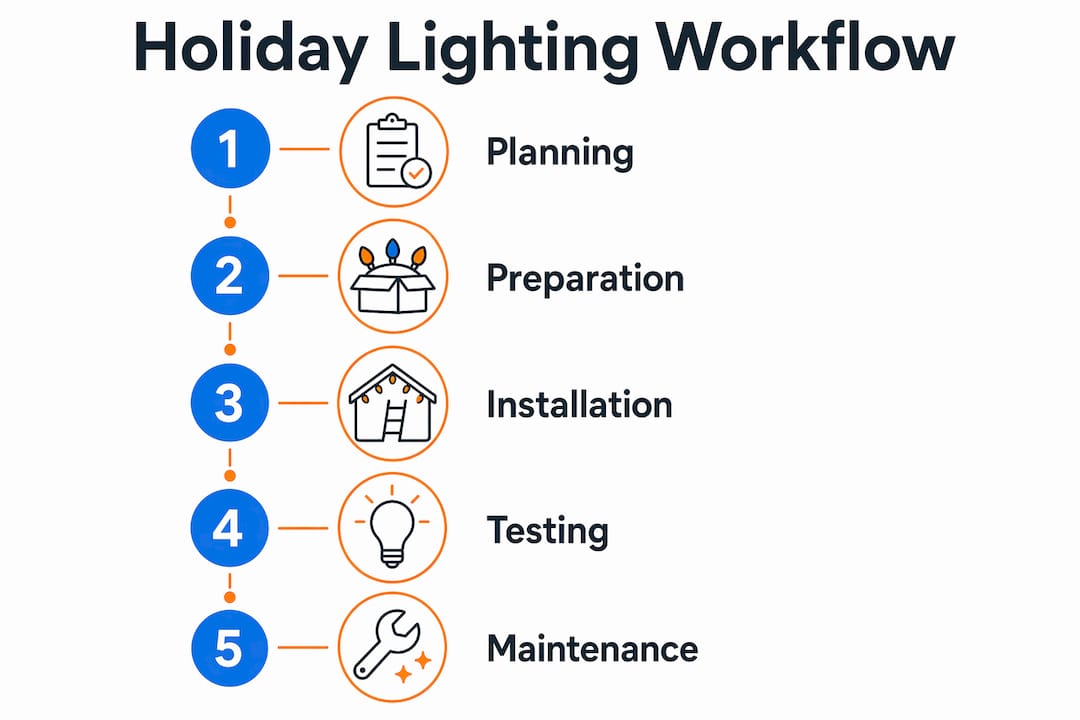 Infographic showing holiday lighting workflow steps