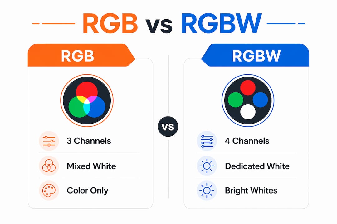 Infographic comparing RGB and RGBW lighting features