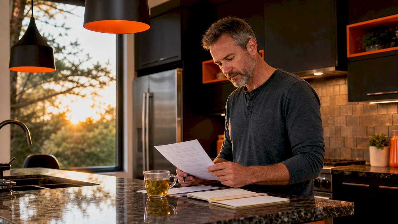 Homeowner reviewing smart lighting security checklist