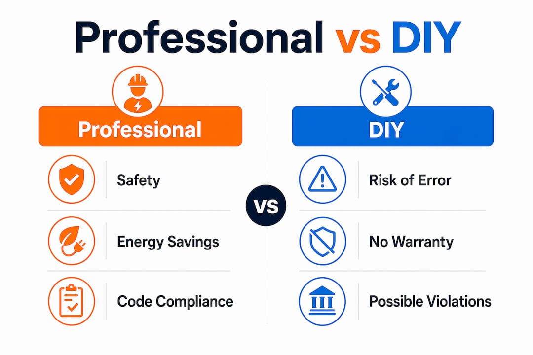 Infographic comparing professional and DIY lighting benefits