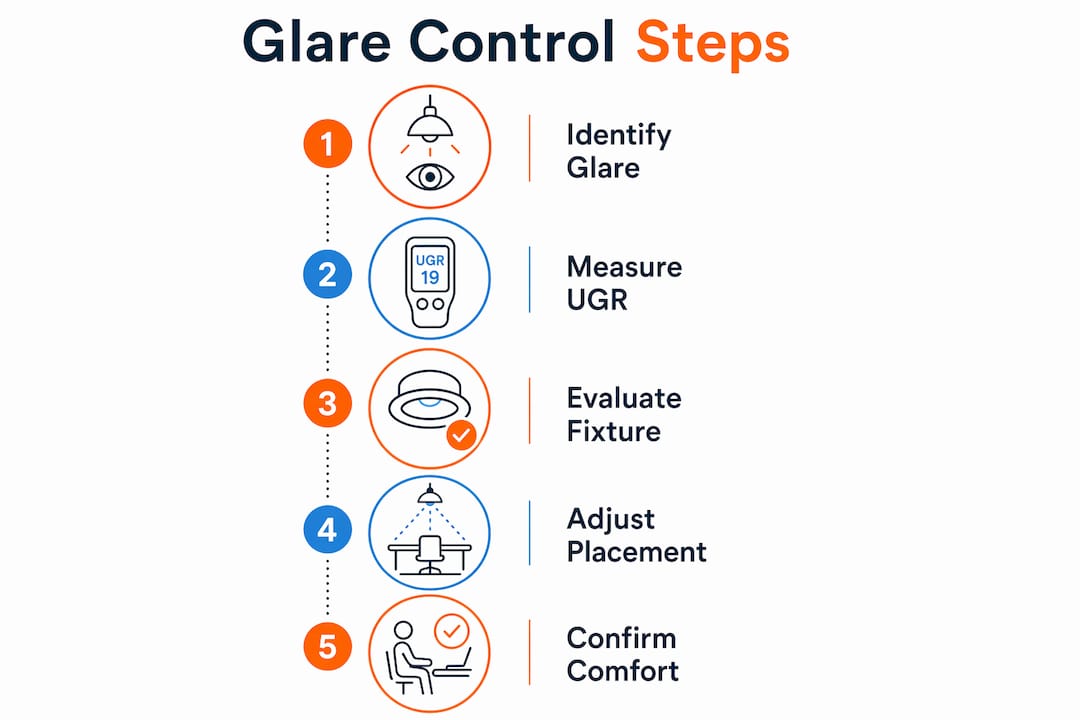 Infographic illustrating glare control measurement steps