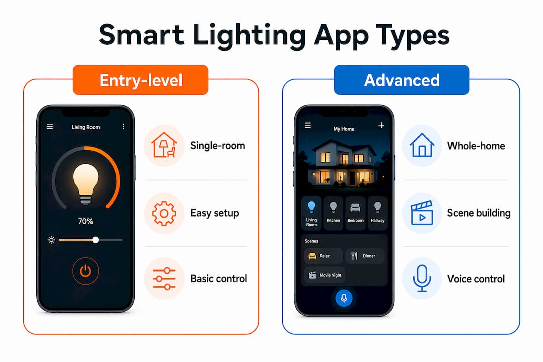 Infographic comparing smart lighting app categories