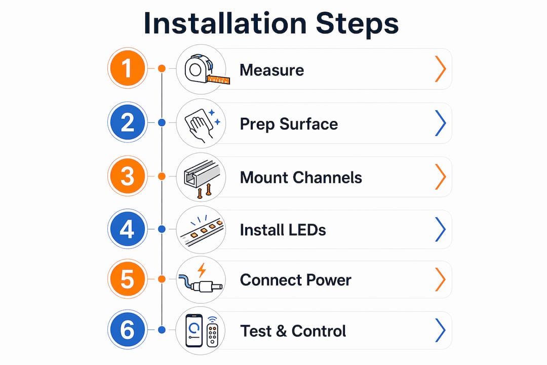 Infographic showing step-by-step permanent holiday lights installation