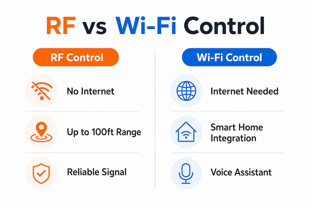 Infographic comparing RF and Wi-Fi lighting control