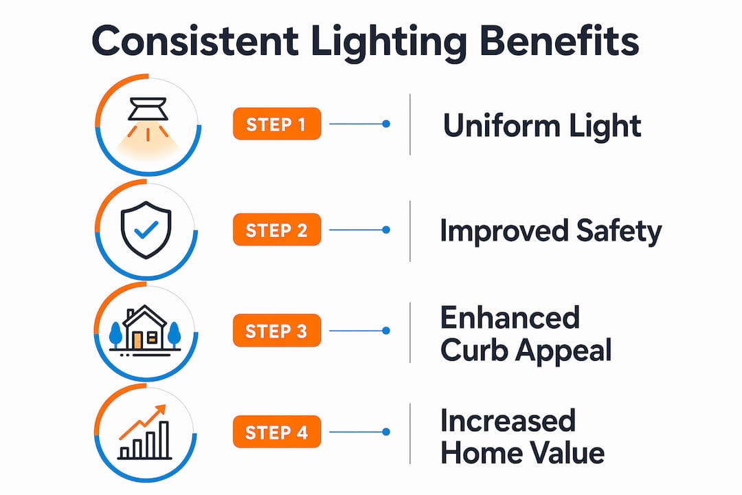 Infographic illustrating benefits of consistent exterior lighting color
