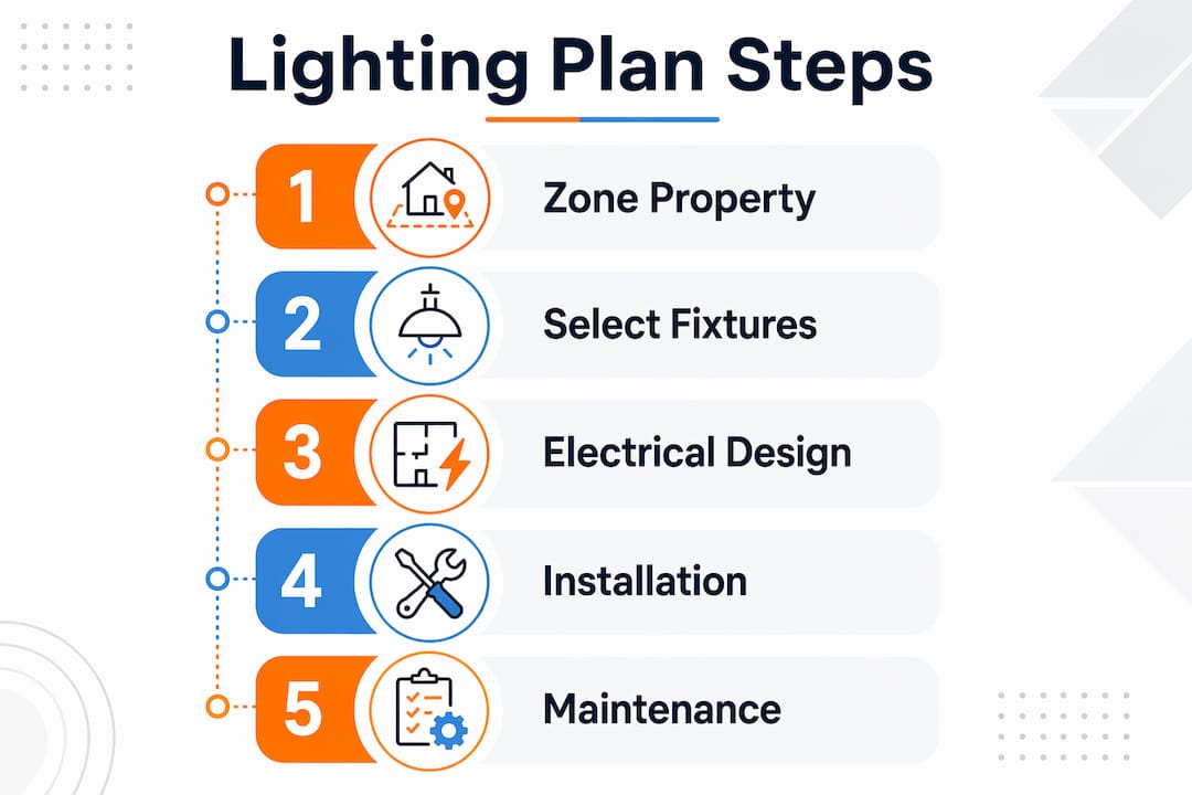 Infographic of steps for exterior lighting planning