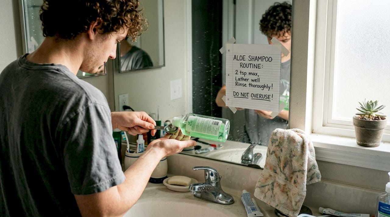 Person preparing hair detox at bathroom sink
