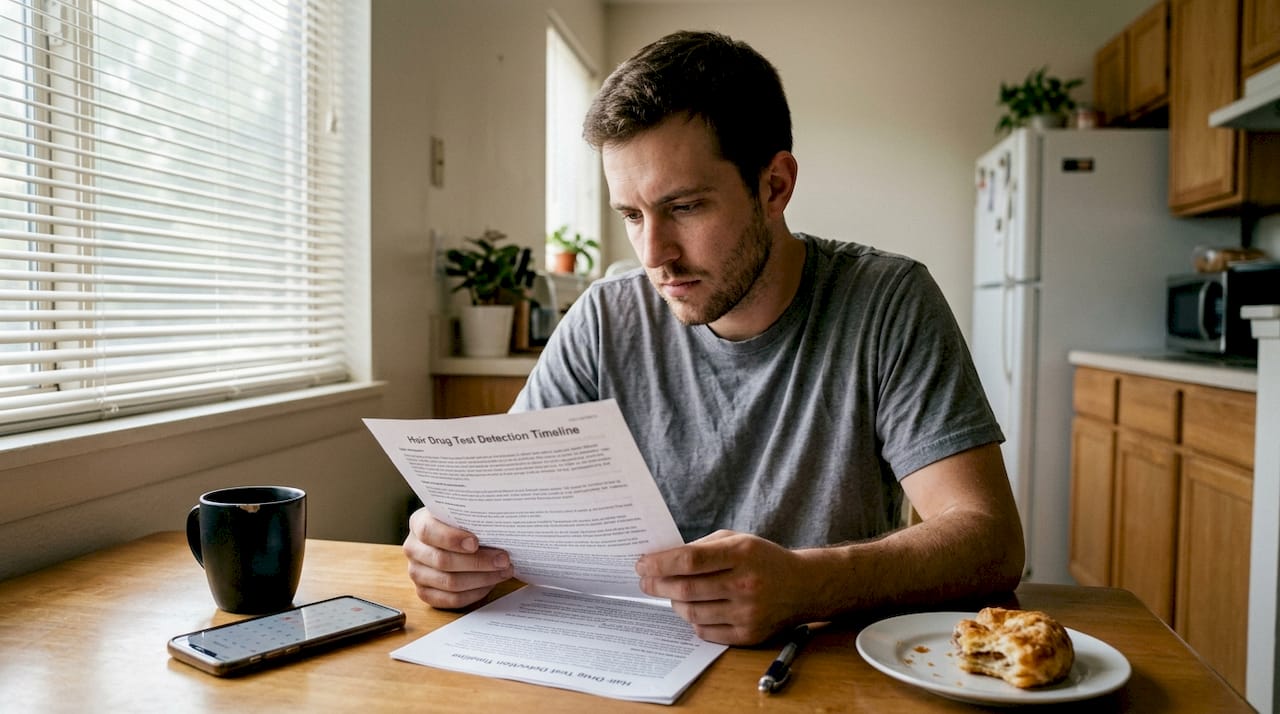 Man reviewing hair test detection timeline