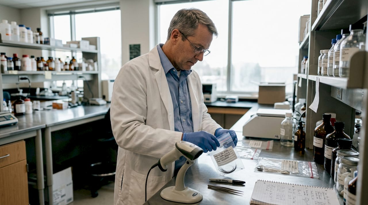 Scientist preparing hair samples for analysis