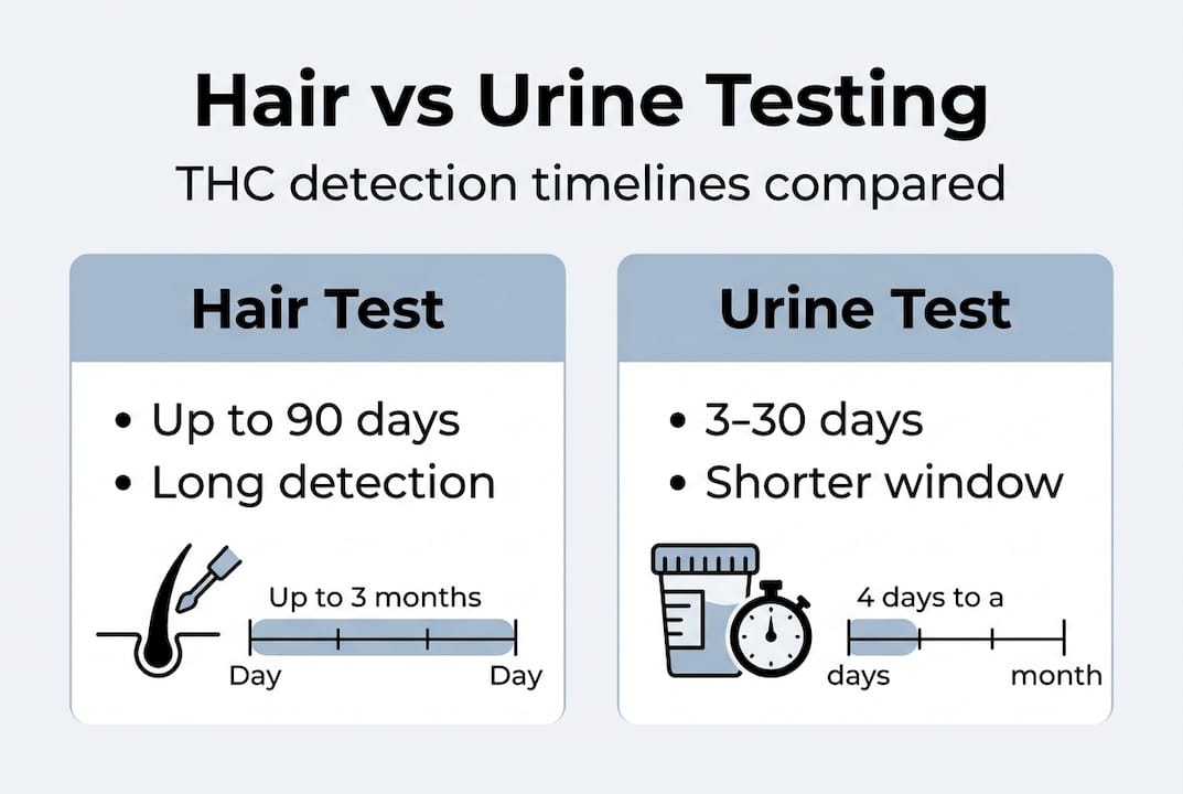 Infographic comparing hair and urine test detection times