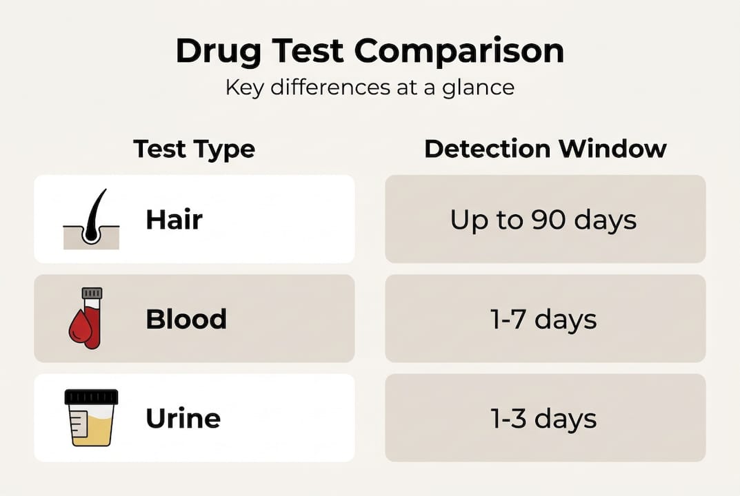 Infographic compares hair blood urine test types