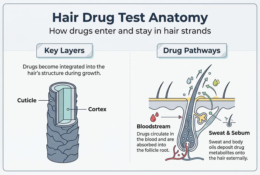 Infographic about drug detection in hair layers