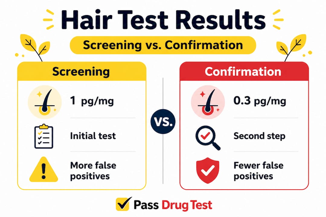 Infographic comparing hair test screening and confirmation cutoffs