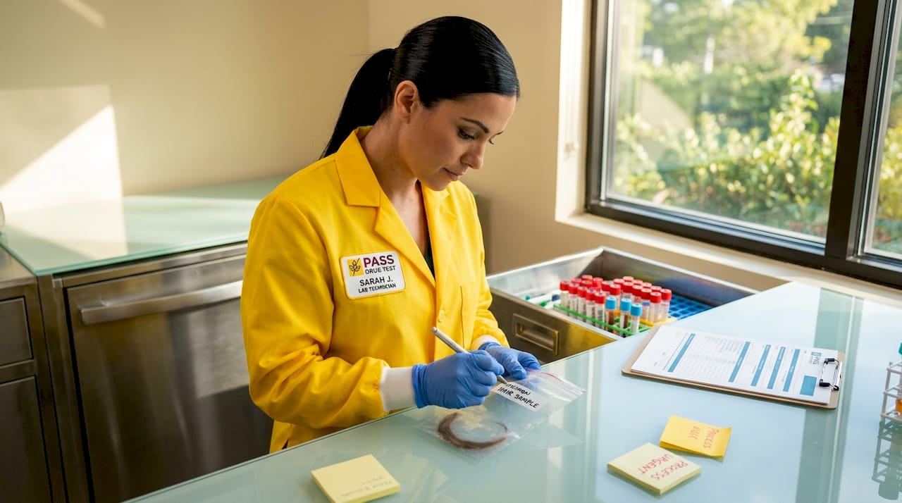 Lab technician labels hair drug test sample