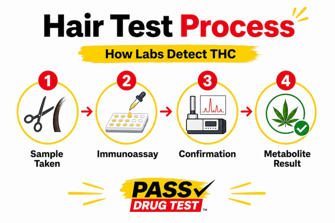 Infographic shows step-by-step lab hair test process