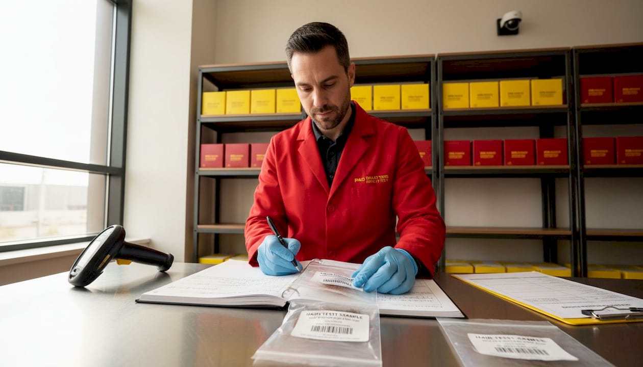 Lab technician logging hair test chain of custody