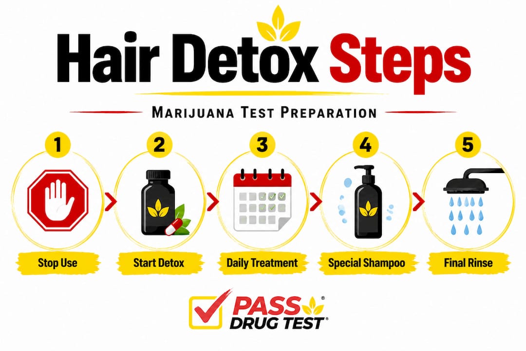 Infographic showing hair detox steps for marijuana