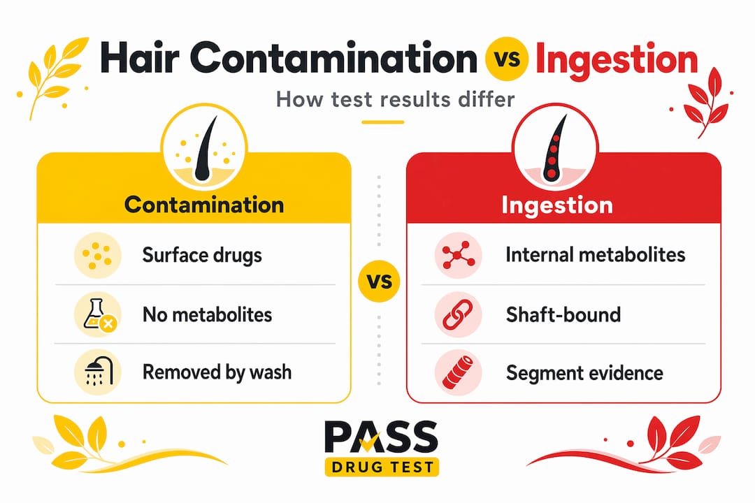 Infographic comparing hair contamination and true drug ingestion