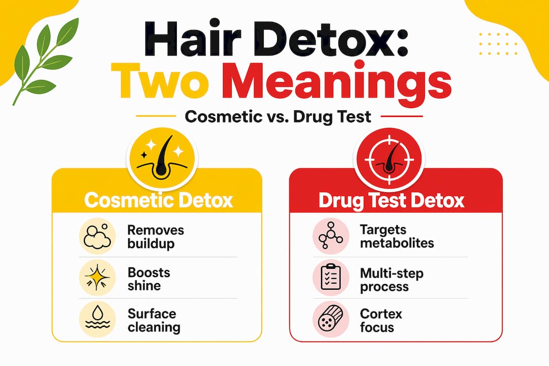 Infographic comparing cosmetic and drug test hair detox