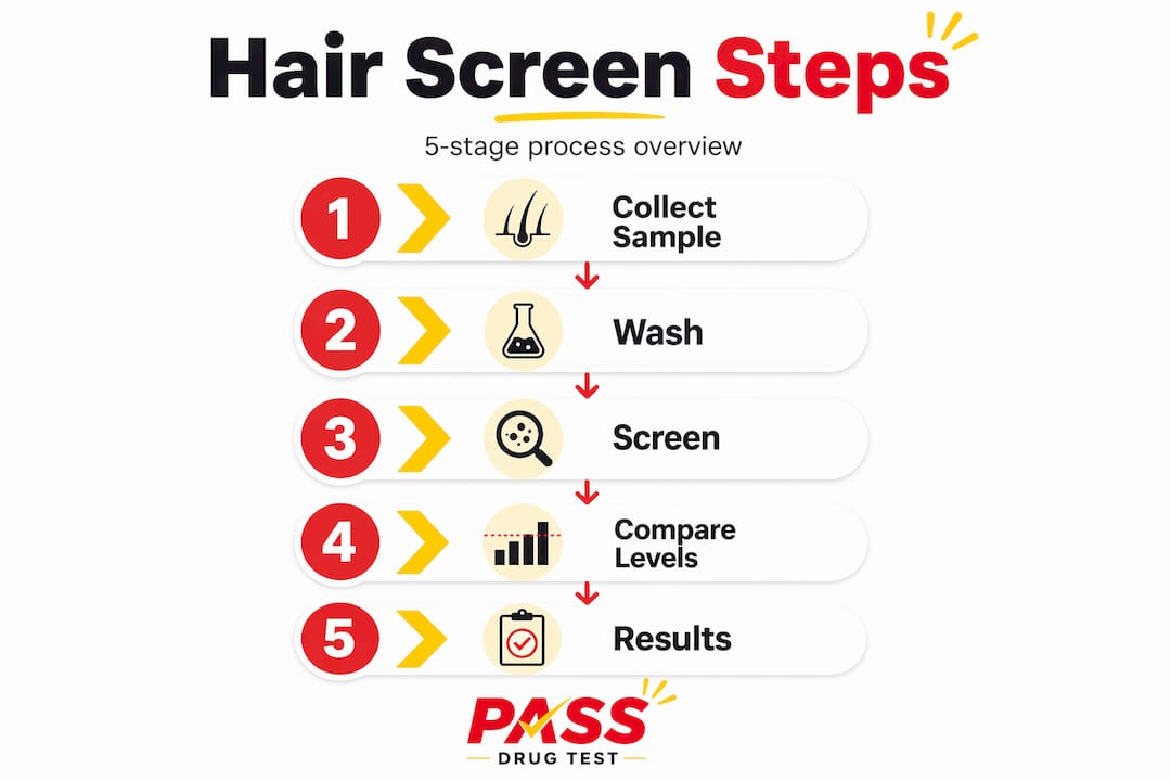 Infographic showing hair test screening process steps