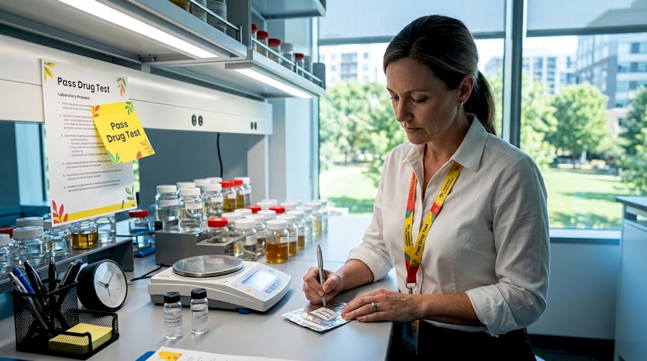 Technician labels hair sample for drug test