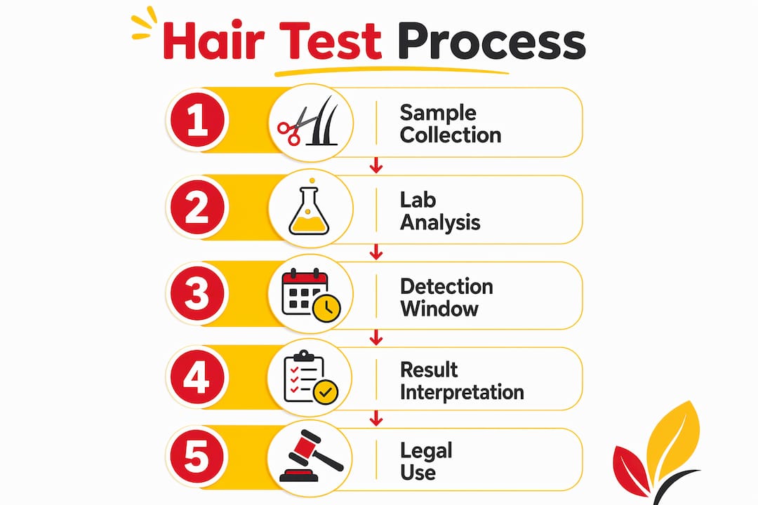 Infographic illustrating hair drug test process in custody cases