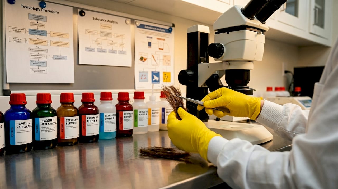 Lab technician handling hair samples for drug testing